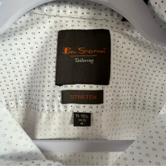 Ben Sherman Tailoring Stretch Button Up Long Sleeve Shirt White Blue Size Med - Picture 3 of 10